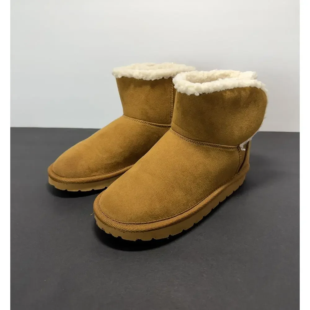 Gap Brown Suede Slip-On Ankle Bootie girls Shoes Faux Fur Lined Size 2